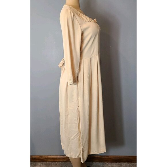 Vtg Carol Anderson Cream Dress Sz 4P Cottage 3D Rose New Pleated 90s Whimsical - Picture 9 of 13